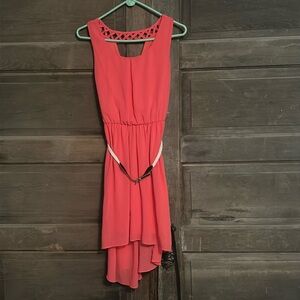 by & by  Sleeveless Belted Solid‎ Dress coral Size Medium